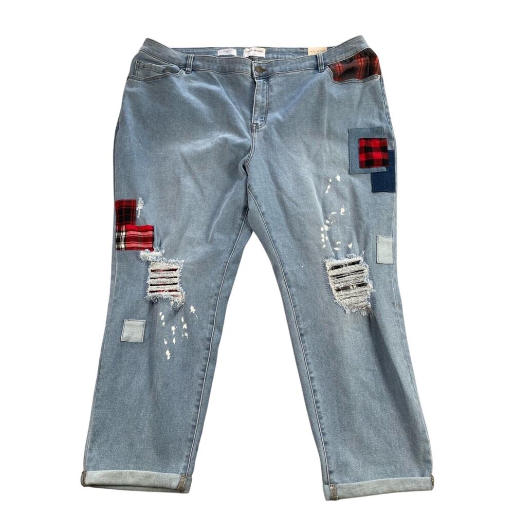 Lane Bryant Jeans Womens Plus 24 Boyfriend Mid-rise Plaid Patches Distressed